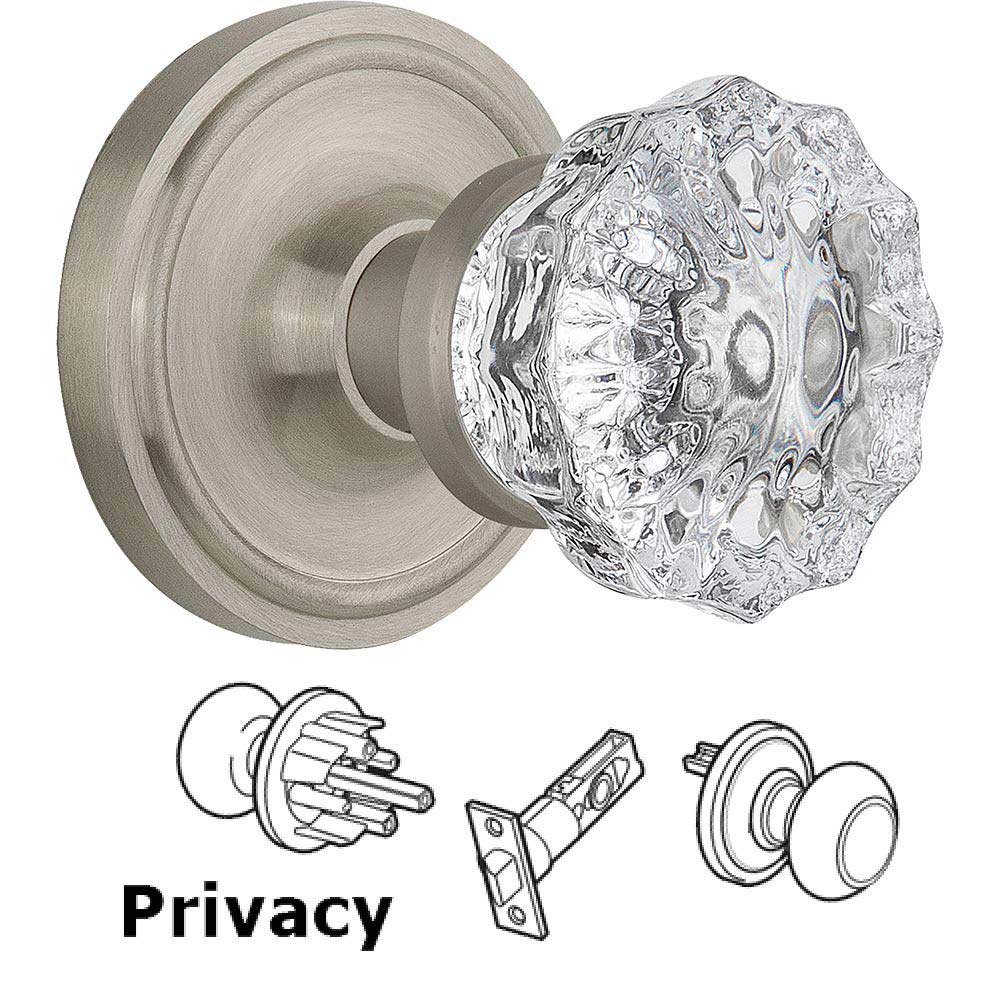 Nostalgic Warehouse Privacy Knob - Classic Rosette with Crystal Door Knob in Satin Nickel