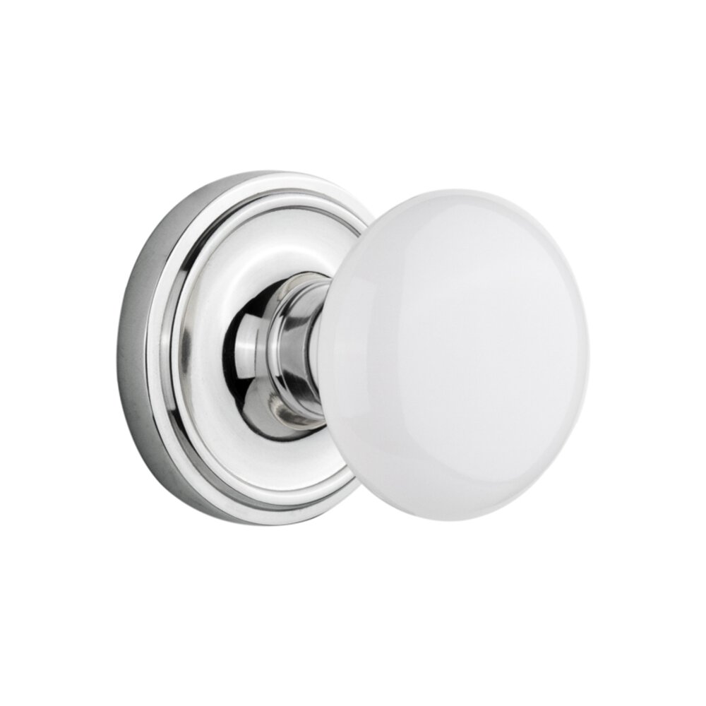 Nostalgic Warehouse Complete Privacy Set Without Keyhole - Classic Rosette with White Porcelain Knob in Bright Chrome