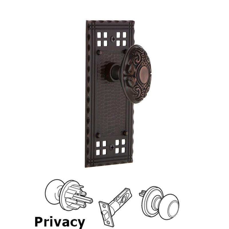 Nostalgic Warehouse Privacy Craftsman Plate with Victorian Door Knob in Timeless Bronze