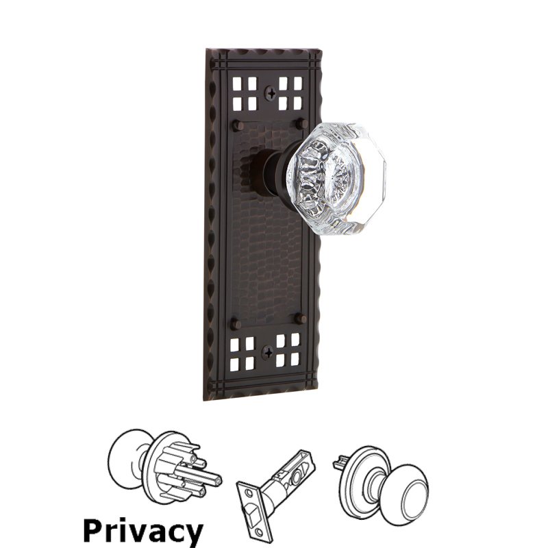 Nostalgic Warehouse Privacy Craftsman Plate with Waldorf Door Knob in Timeless Bronze