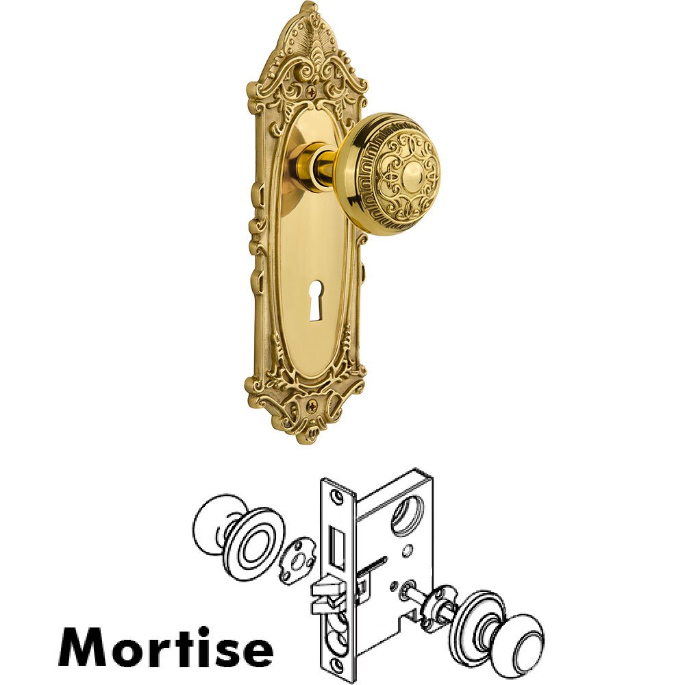 Nostalgic Warehouse Mortise Victorian Plate with Egg and Dart Knob and Keyhole in Unlacquered Brass