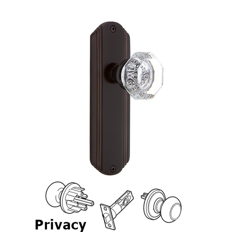 Nostalgic Warehouse Complete Privacy Set - Deco Plate with Waldorf Door Knob in Timeless Bronze
