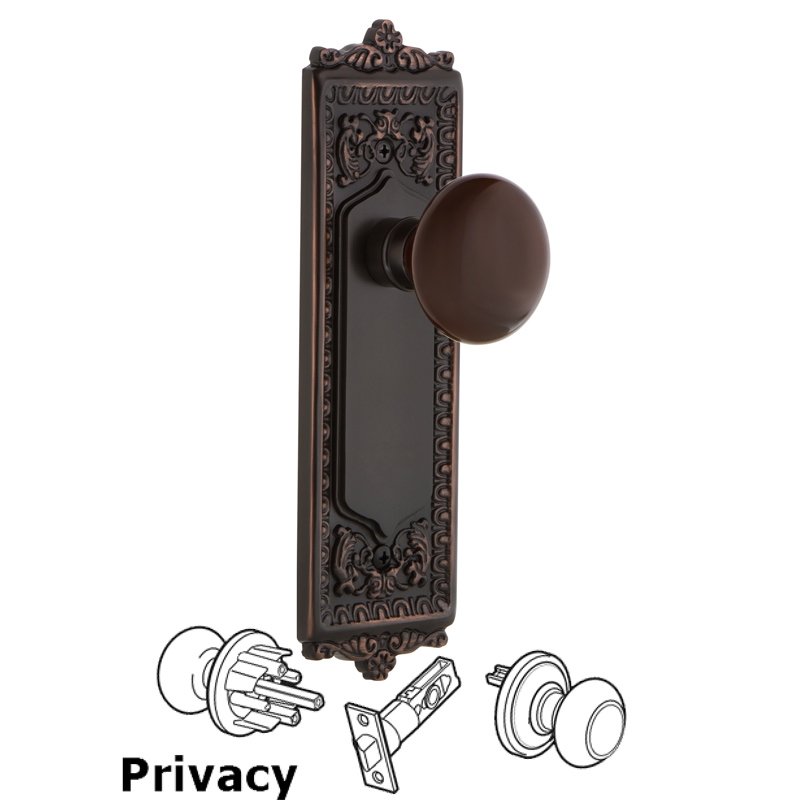 Nostalgic Warehouse Complete Privacy Set - Egg & Dart Plate with Brown Porcelain Door Knob in Timeless Bronze