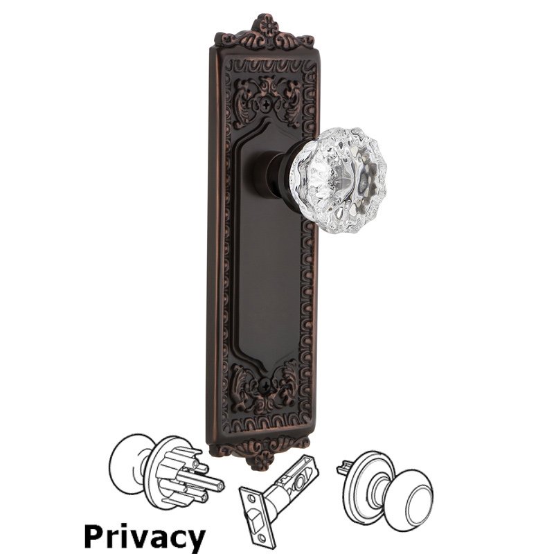 Nostalgic Warehouse Complete Privacy Set - Egg & Dart Plate with Crystal Glass Door Knob in Timeless Bronze