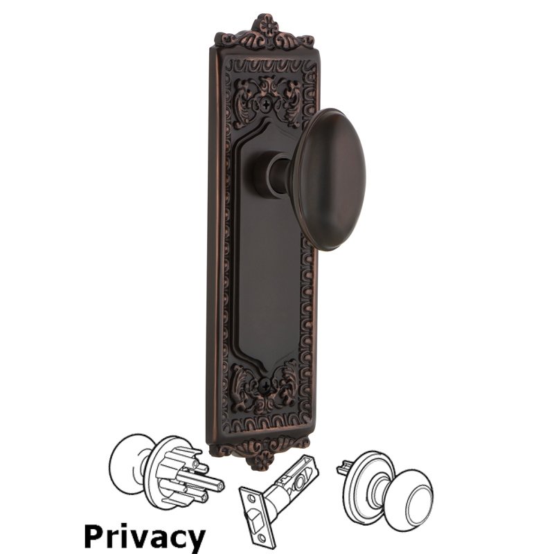 Nostalgic Warehouse Complete Privacy Set - Egg & Dart Plate with Homestead Door Knob in Timeless Bronze