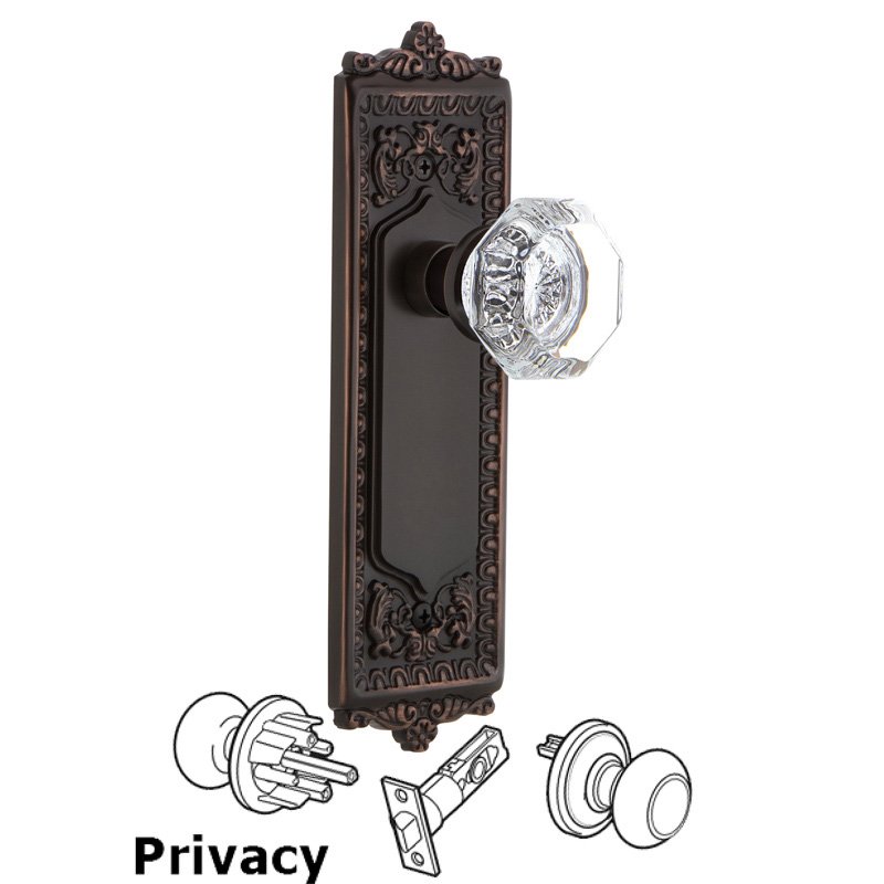 Nostalgic Warehouse Complete Privacy Set - Egg & Dart Plate with Waldorf Door Knob in Timeless Bronze