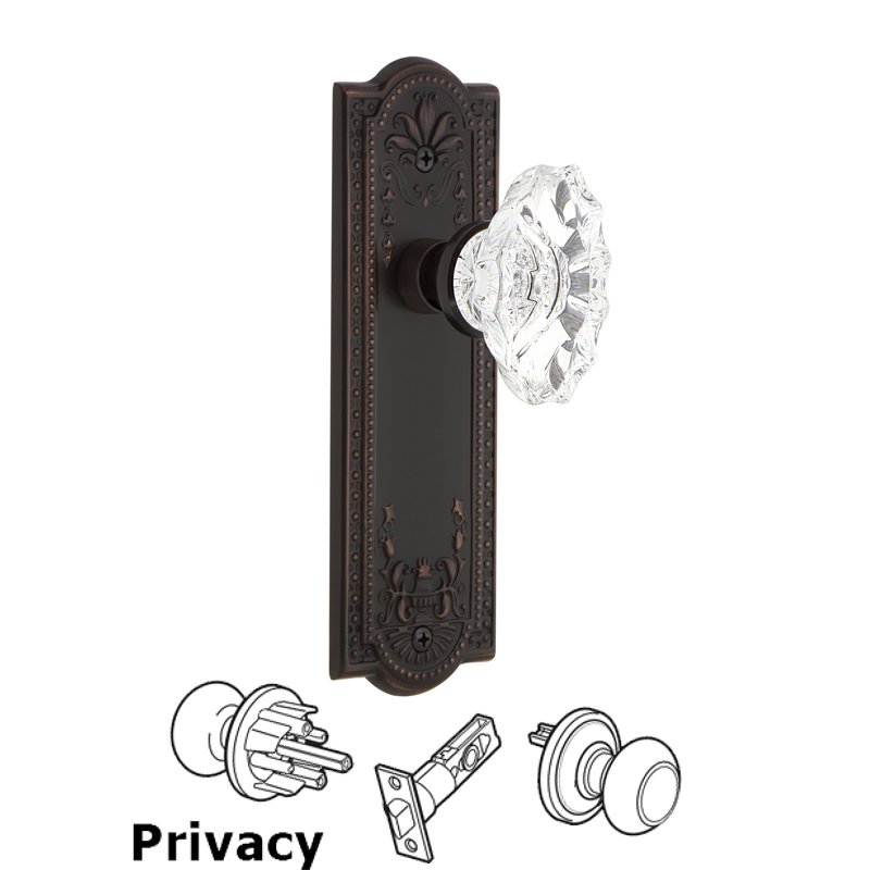 Nostalgic Warehouse Complete Privacy Set - Meadows Plate with Chateau Door Knob in Timeless Bronze