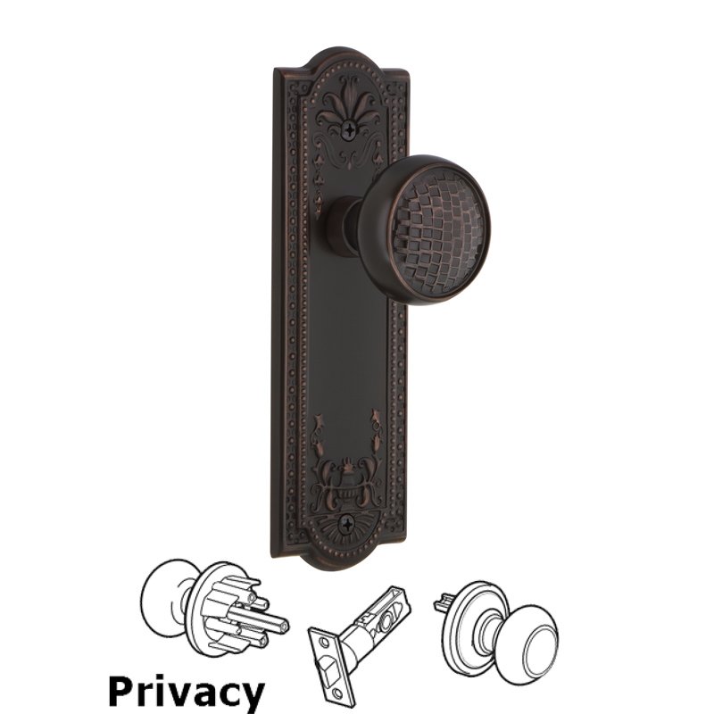 Nostalgic Warehouse Complete Privacy Set - Meadows Plate with Craftsman Door Knob in Timeless Bronze