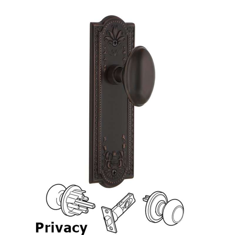 Nostalgic Warehouse Complete Privacy Set - Meadows Plate with Homestead Door Knob in Timeless Bronze