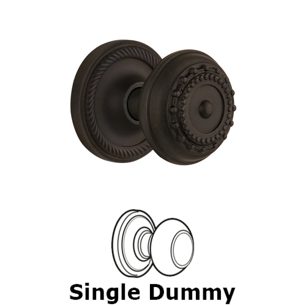 Nostalgic Warehouse Single Dummy Knob Without Keyhole - Rope Rosette with Meadows Knob in Oil Rubbed Bronze