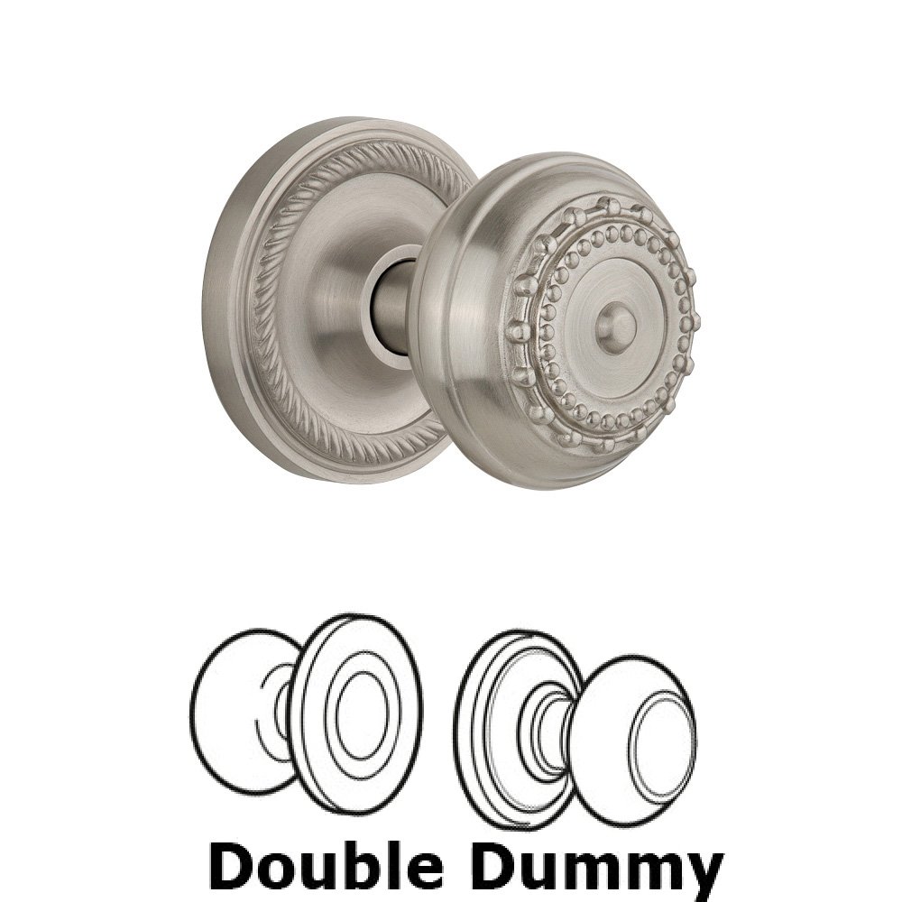 Nostalgic Warehouse Double Dummy Set Without Keyhole - Rope Rosette with Meadows Knob in Satin Nickel