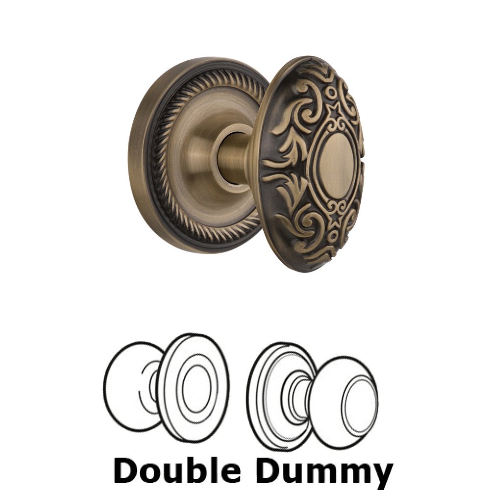 Nostalgic Warehouse Double Dummy Set Without Keyhole - Rope Rosette with Victorian Knob in Antique Brass