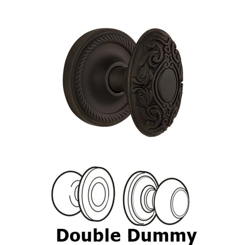 Nostalgic Warehouse Double Dummy Set Without Keyhole - Rope Rosette with Victorian Knob in Oil Rubbed Bronze
