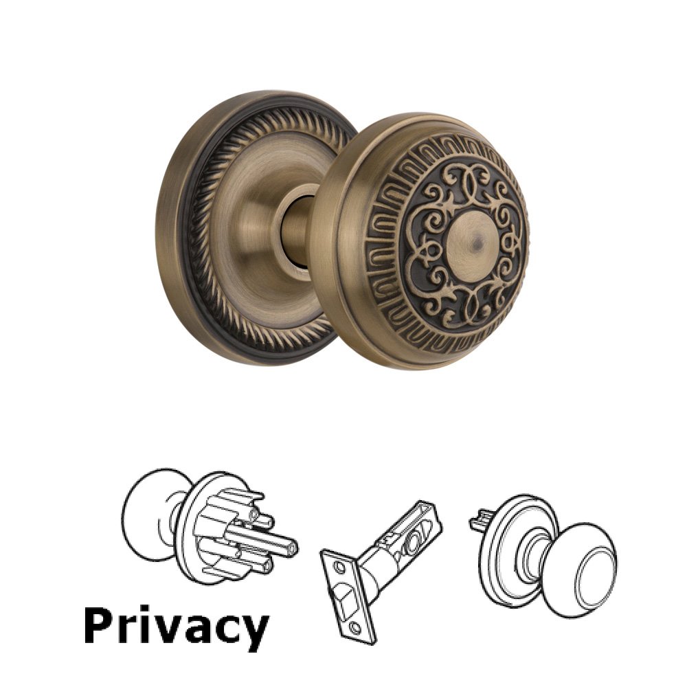 Nostalgic Warehouse Complete Privacy Set - Rope Rosette with Egg & Dart Door Knob in Timeless Bronze