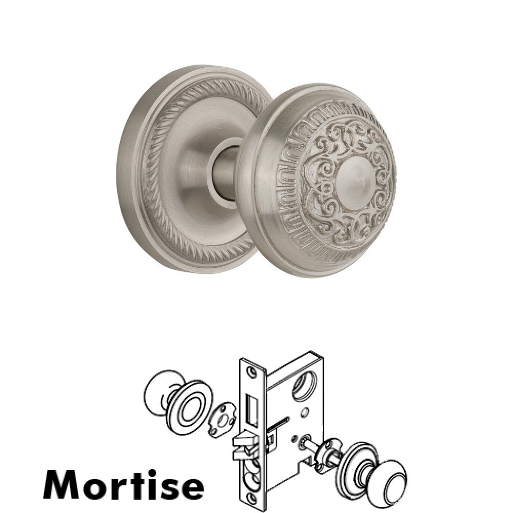 Nostalgic Warehouse Complete Mortise Lockset - Rope Rosette with Egg & Dart Knob in Satin Nickel