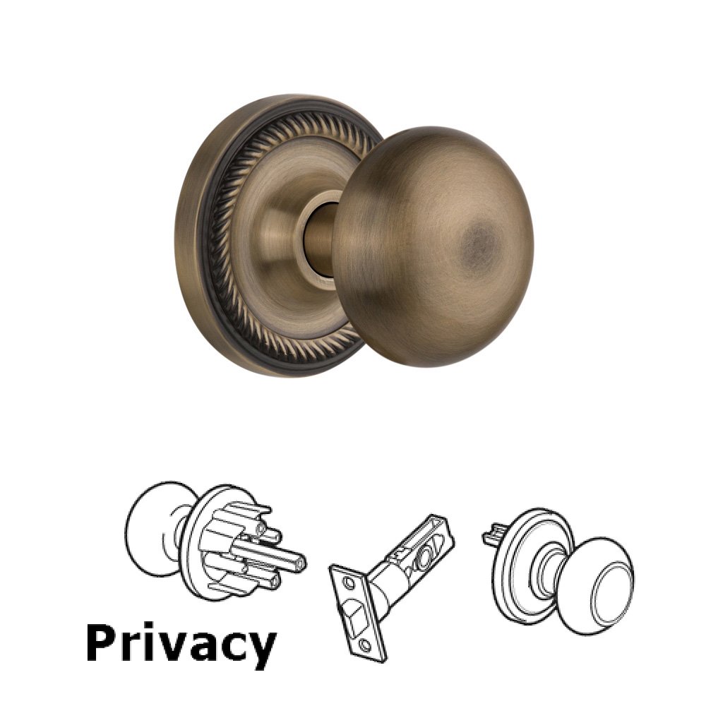Nostalgic Warehouse Complete Privacy Set - Rope Rosette with New York Door Knobs in Timeless Bronze