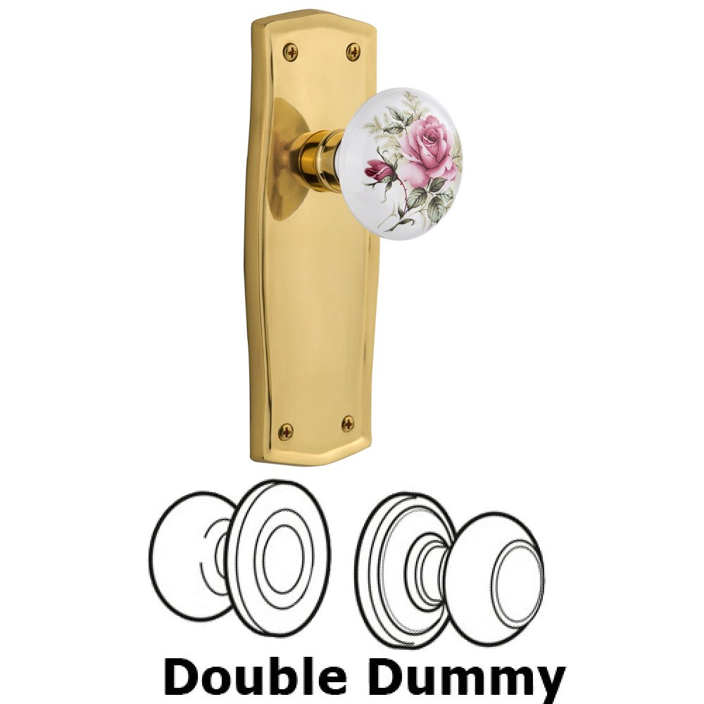 Nostalgic Warehouse Double Dummy Set Without Keyhole - Prairie Plate with Rose Porcelain Knob in Unlacquered Brass