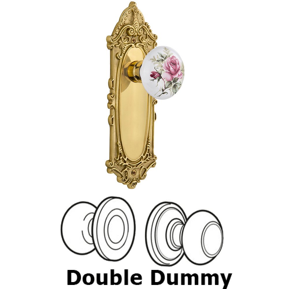 Nostalgic Warehouse Double Dummy Set Without Keyhole - Victorian Plate with Rose Porcelain Knob in Unlacquered Brass