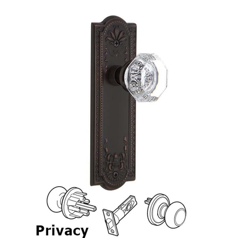 Nostalgic Warehouse Complete Privacy Set - Meadows Plate with Waldorf Door Knob in Timeless Bronze