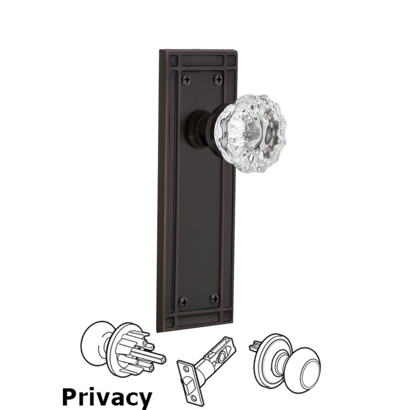 Nostalgic Warehouse Privacy Mission Plate with Crystal Glass Door Knob in Timeless Bronze