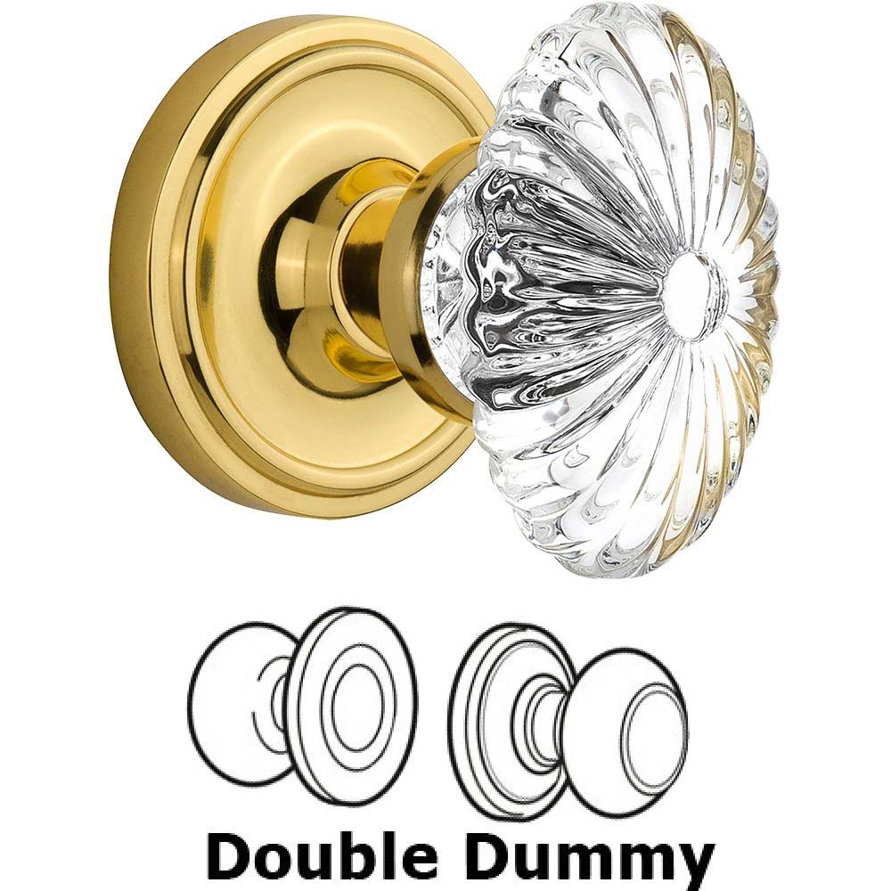 Nostalgic Warehouse Double Dummy Classic Rosette with Oval Fluted Crystal Knob in Unlacquered Brass