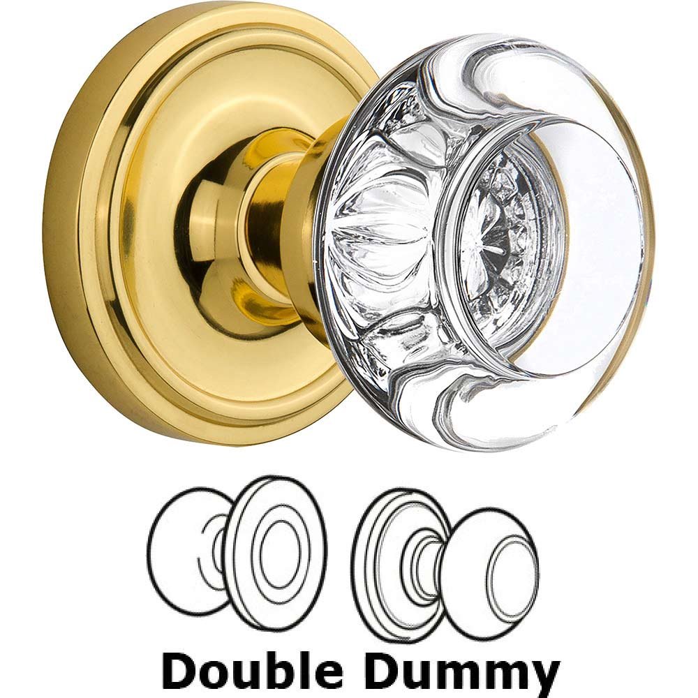 Nostalgic Warehouse Double Dummy Classic Rosette with Round Clear Crystal Knob in Unlacquered Brass