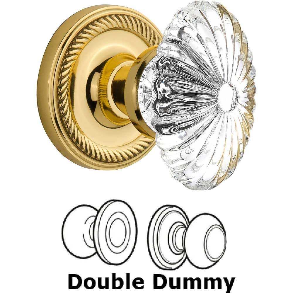 Nostalgic Warehouse Double Dummy Rope Rosette with Oval Fluted Crystal Knob in Unlacquered Brass
