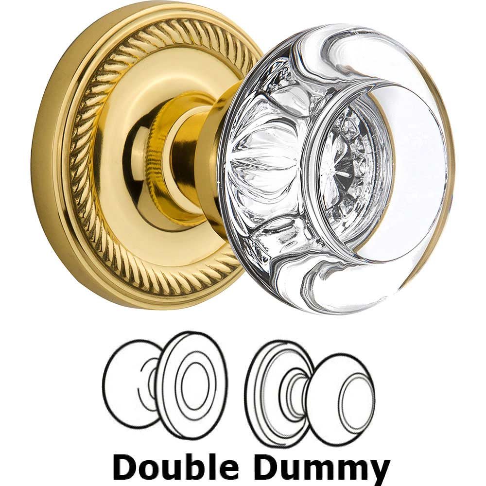 Nostalgic Warehouse Double Dummy Rope Rosette with Round Clear Crystal Knob in Unlacquered Brass