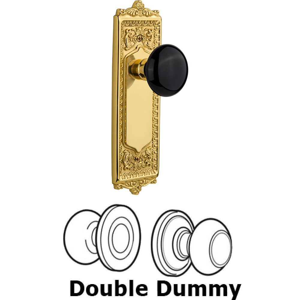 Nostalgic Warehouse Double Dummy Egg and Dart Plate with Black Porcelain Knob in Unlacquered Brass