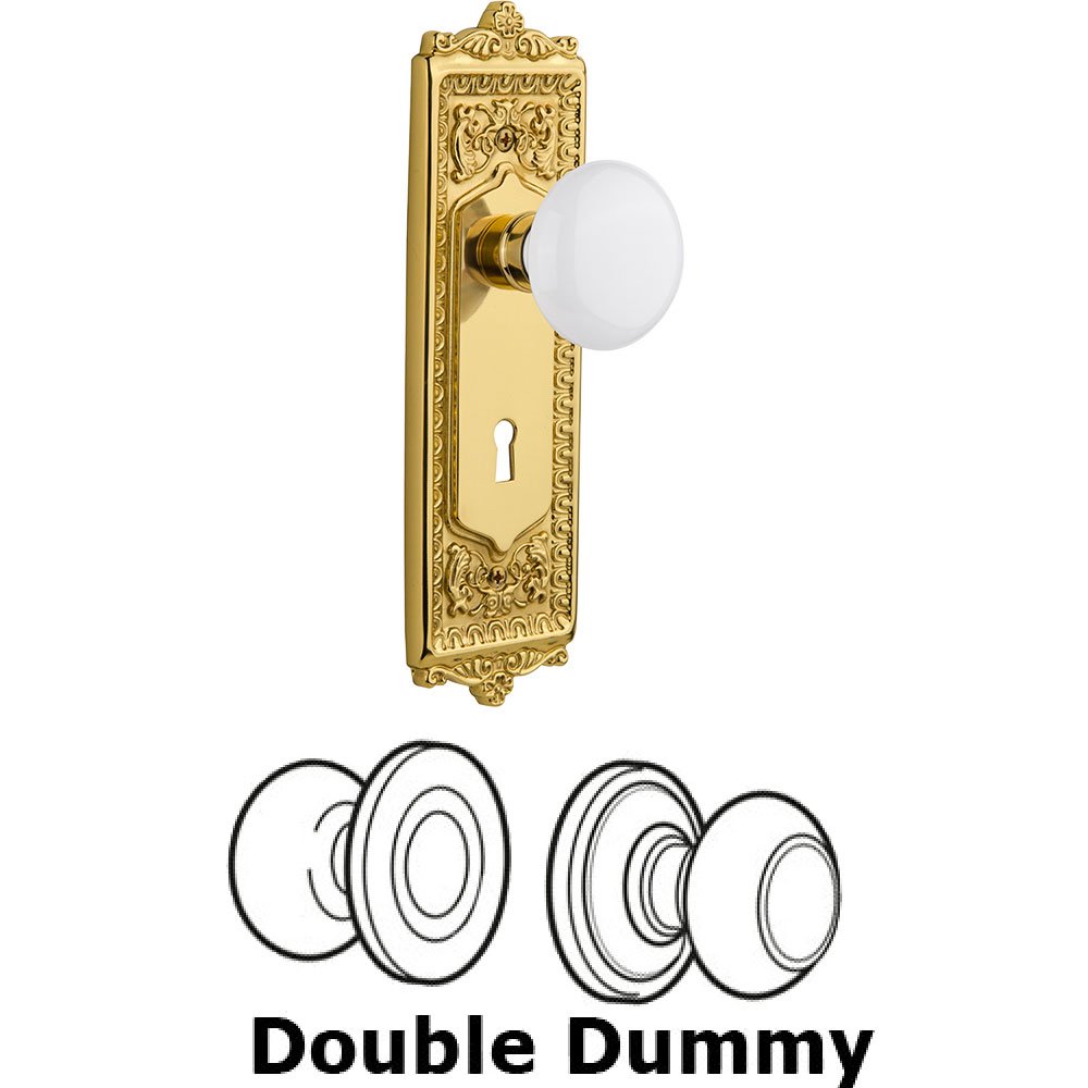 Nostalgic Warehouse Double Dummy Egg and Dart Plate with White Porcelain Knob and Keyhole in Unlacquered Brass