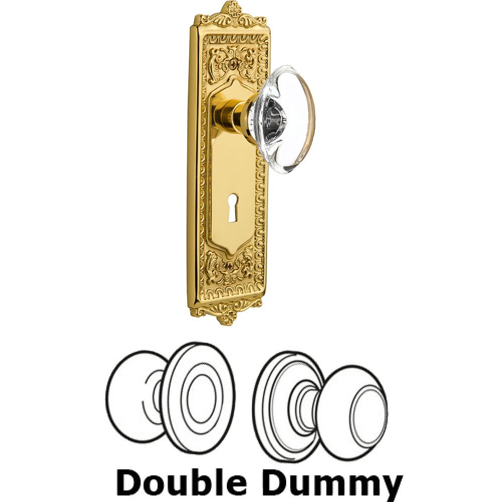 Nostalgic Warehouse Double Dummy Egg and Dart Plate with Oval Clear Crystal Knob and Keyhole in Unlacquered Brass