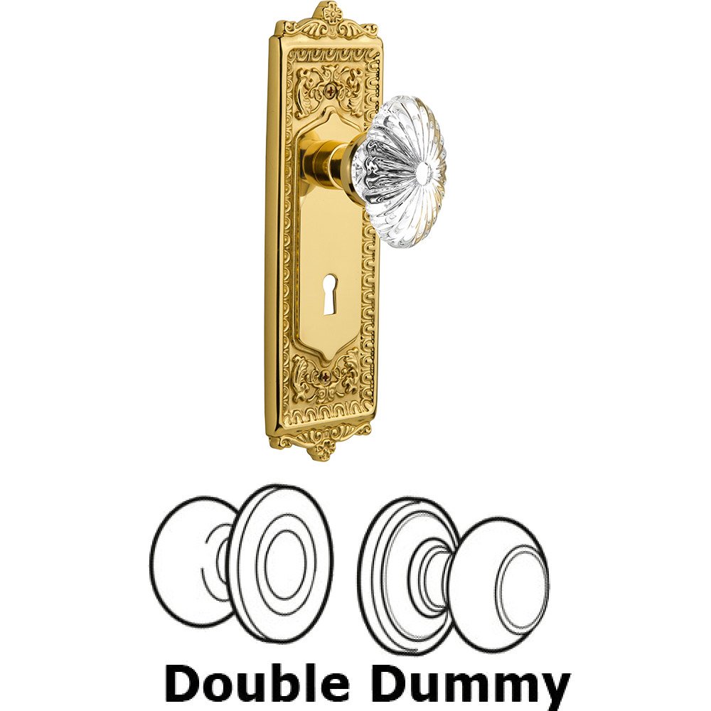 Nostalgic Warehouse Double Dummy Egg and Dart Plate with Oval Fluted Crystal Knob and Keyhole in Unlacquered Brass