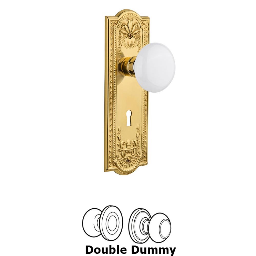 Nostalgic Warehouse Double Dummy Meadows Plate with White Porcelain Knob and Keyhole in Unlacquered Brass