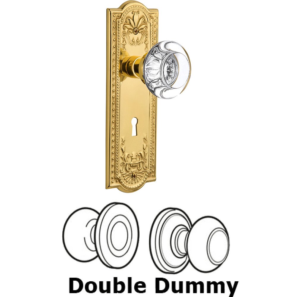 Nostalgic Warehouse Double Dummy Meadows Plate with Round Clear Crystal Knob and Keyhole in Unlacquered Brass