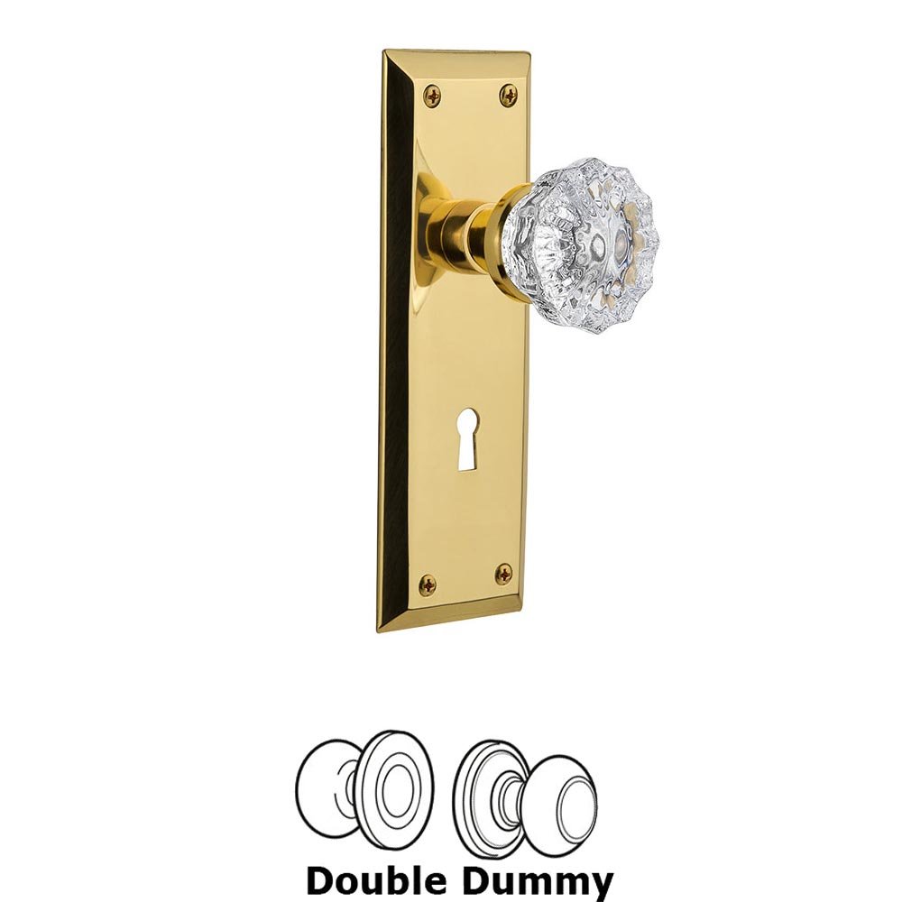 Nostalgic Warehouse Double Dummy New York Plate with Crystal Knob and Keyhole in Unlacquered Brass