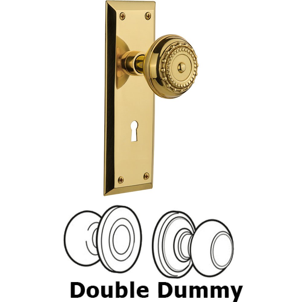 Nostalgic Warehouse Double Dummy New York Plate with Meadows Knob and Keyhole in Unlacquered Brass