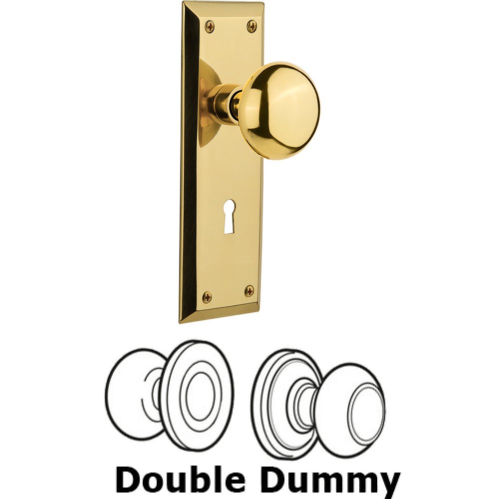 Nostalgic Warehouse Double Dummy New York Plate with New York Knob and Keyhole in Unlacquered Brass