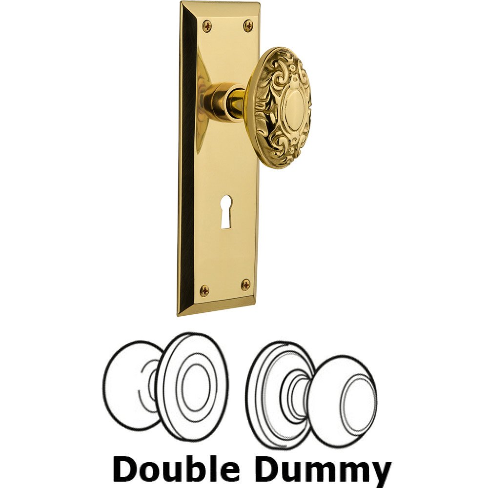 Nostalgic Warehouse Double Dummy New York Plate with Victorian Knob and Keyhole in Unlacquered Brass