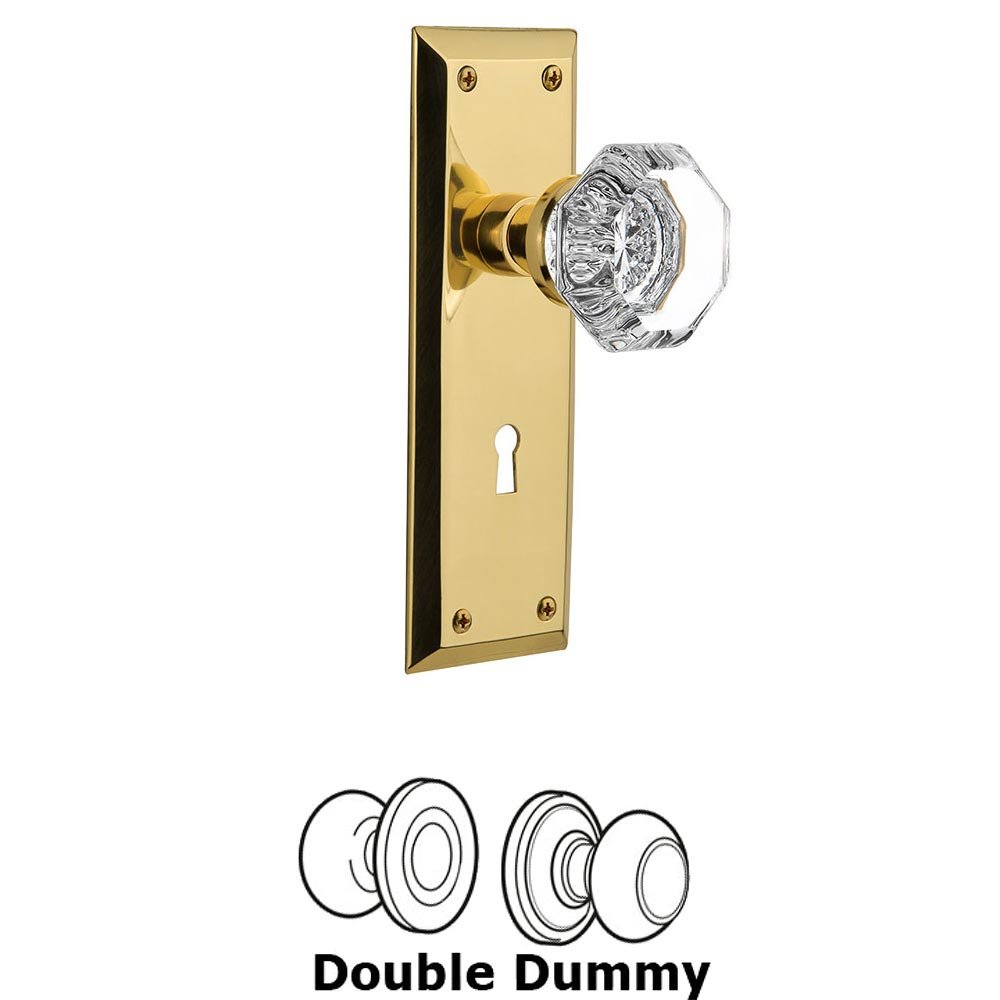Nostalgic Warehouse Double Dummy New York Plate with Waldorf Knob and Keyhole in Unlacquered Brass