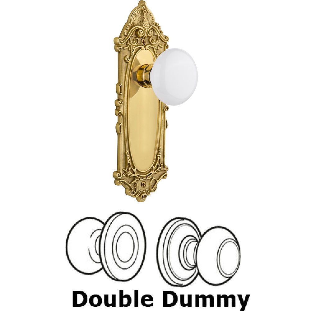 Nostalgic Warehouse Double Dummy Victorian Plate with White Porcelain Knob in Unlacquered Brass