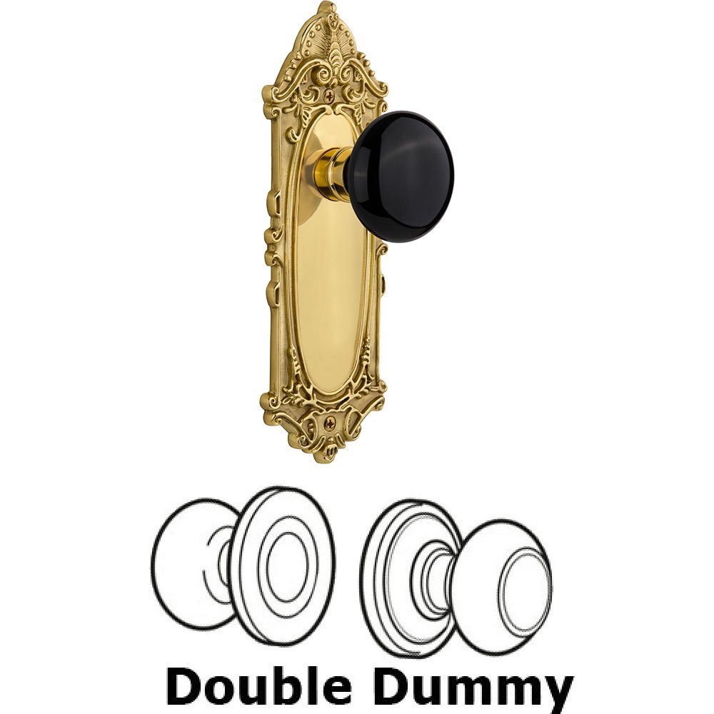 Nostalgic Warehouse Double Dummy Victorian Plate with Black Porcelain Knob in Unlacquered Brass