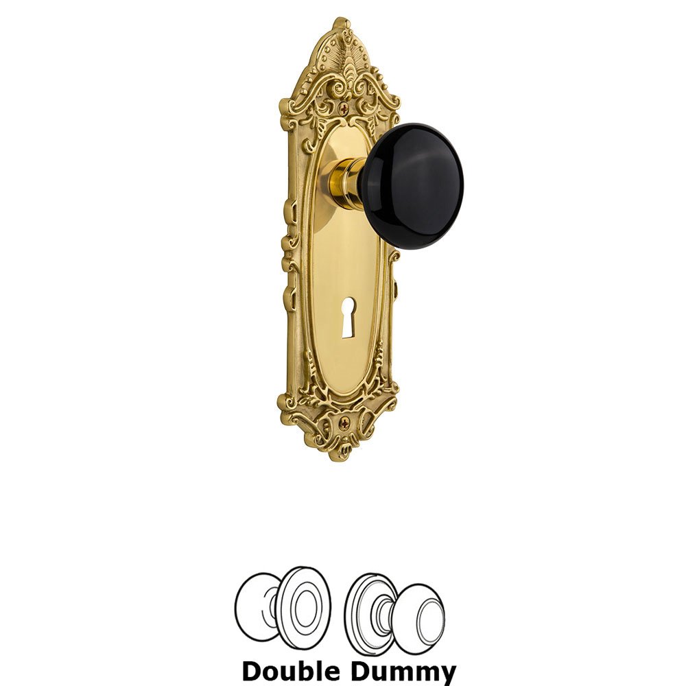 Nostalgic Warehouse Single Dummy Victorian Plate with Black Porcelain Knob and Keyhole in Unlacquered Brass