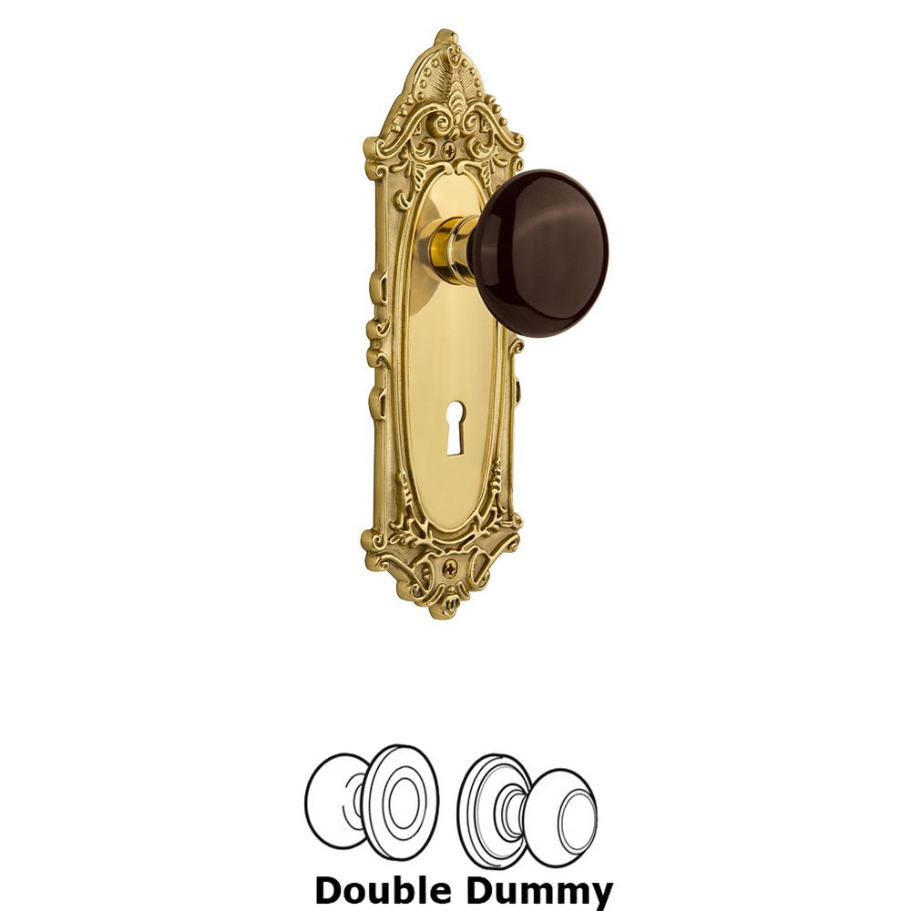 Nostalgic Warehouse Single Dummy Victorian Plate with Brown Porcelain Knob and Keyhole in Unlacquered Brass