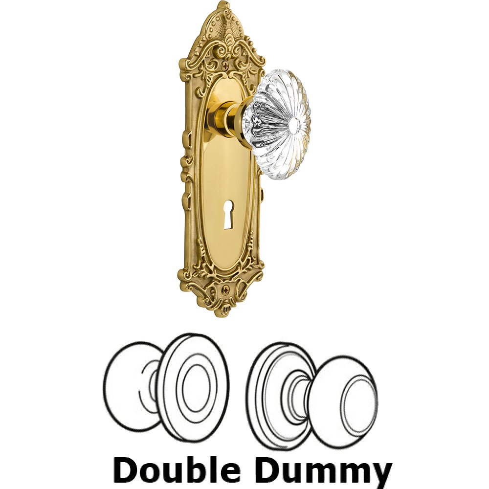 Nostalgic Warehouse Single Dummy Victorian Plate with Oval Fluted Crystal Knob and Keyhole in Unlacquered Brass