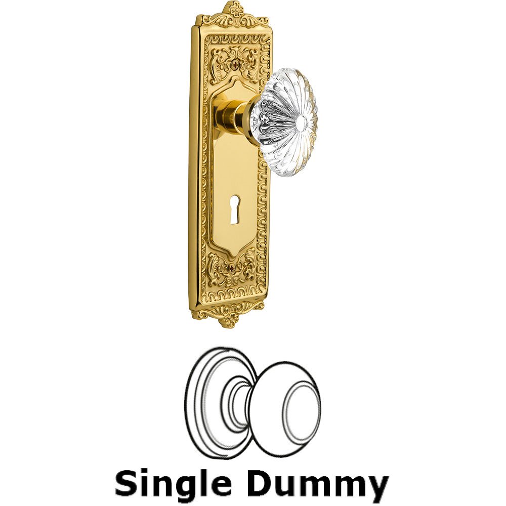 Nostalgic Warehouse Single Dummy Egg and Dart Plate with Oval Fluted Crystal Knob and Keyhole in Unlacquered Brass