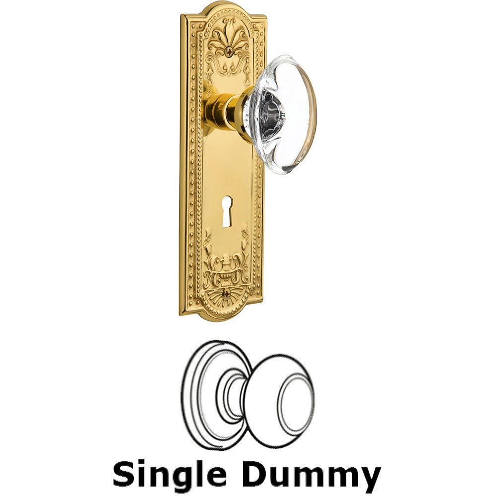Nostalgic Warehouse Single Dummy Meadows Plate with Oval Clear Crystal Knob and Keyhole in Unlacquered Brass