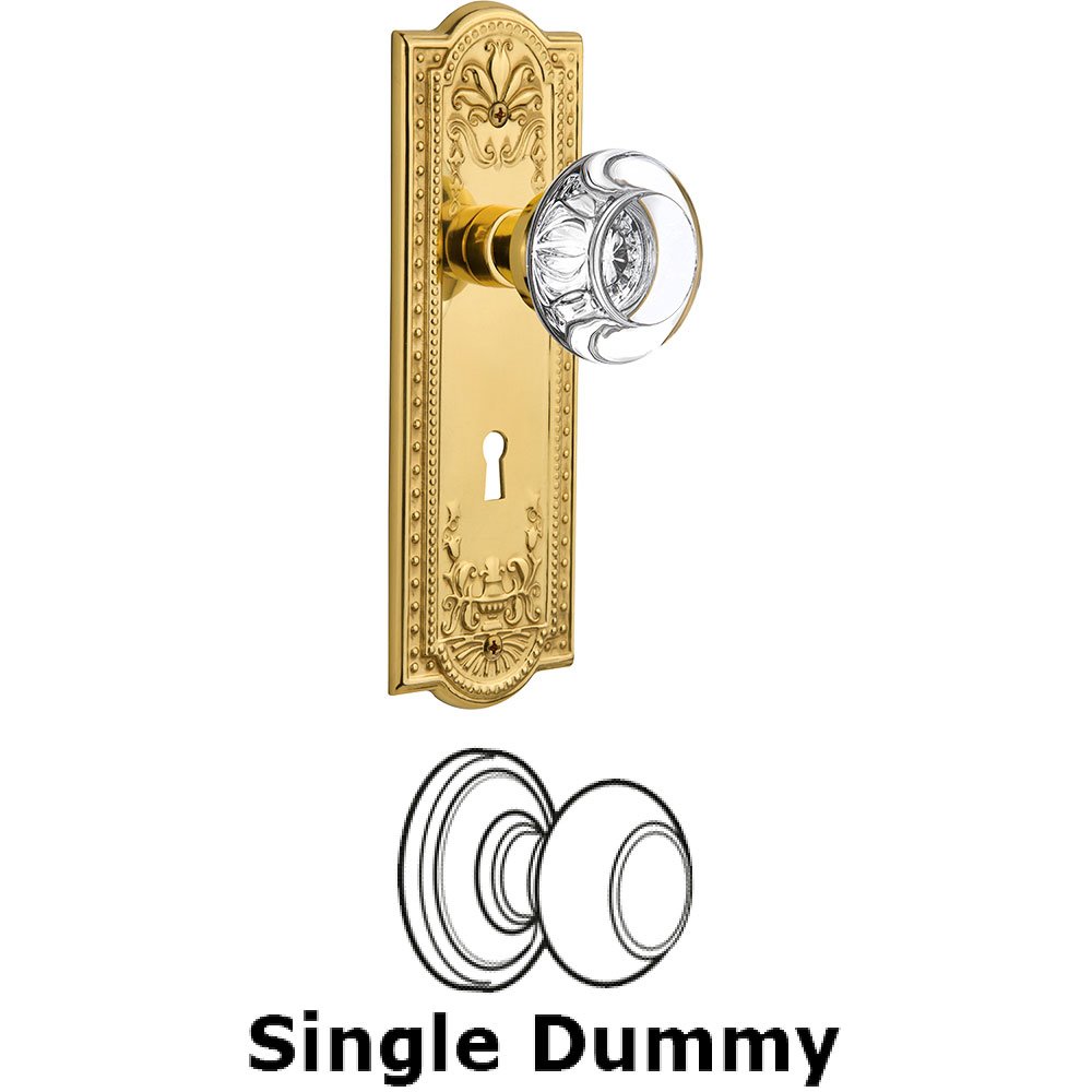 Nostalgic Warehouse Single Dummy Meadows Plate with Round Clear Crystal Knob and Keyhole in Unlacquered Brass