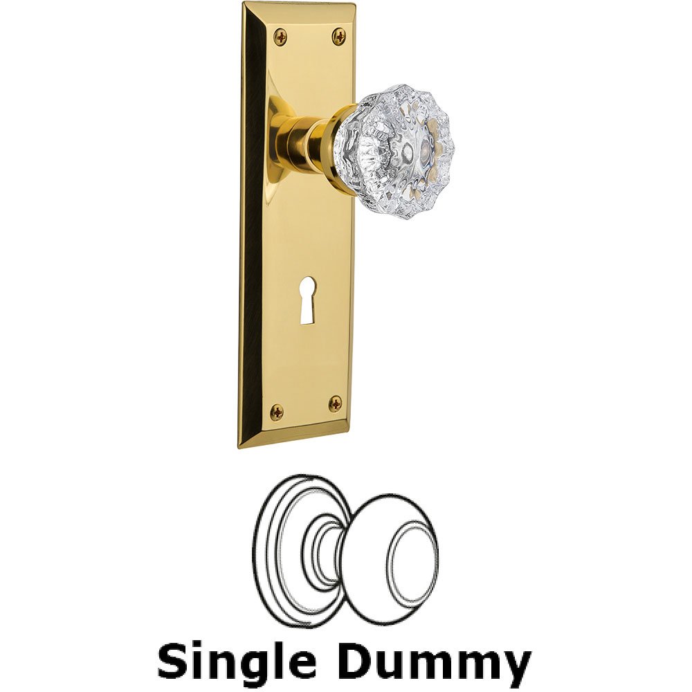Nostalgic Warehouse Single Dummy New York Plate with Crystal Knob and Keyhole in Unlacquered Brass