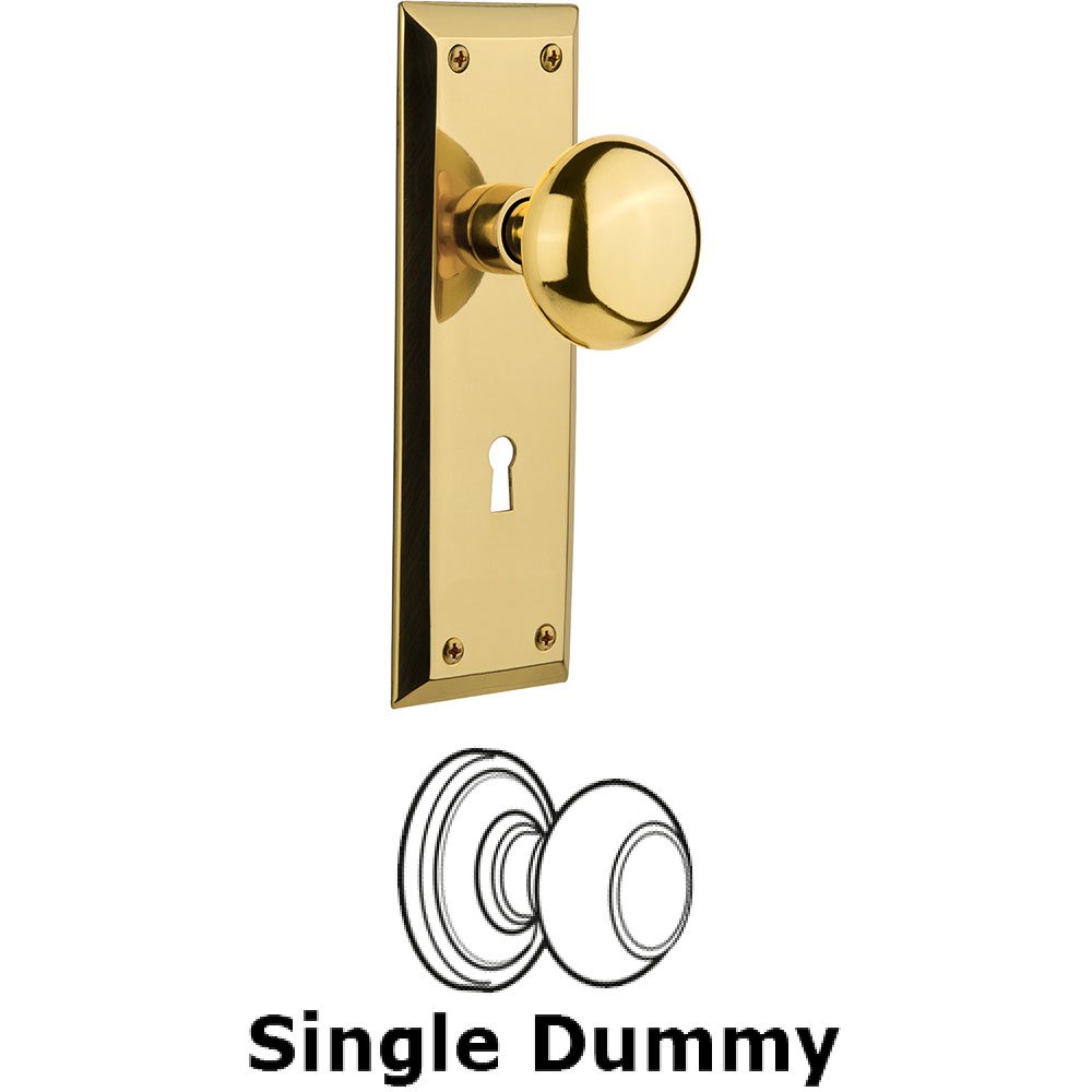 Nostalgic Warehouse Single Dummy New York Plate with New York Knob and Keyhole in Unlacquered Brass