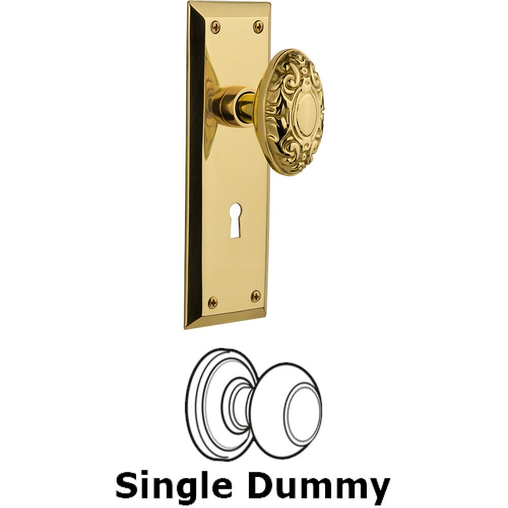 Nostalgic Warehouse Single Dummy New York Plate with Victorian Knob and Keyhole in Unlacquered Brass